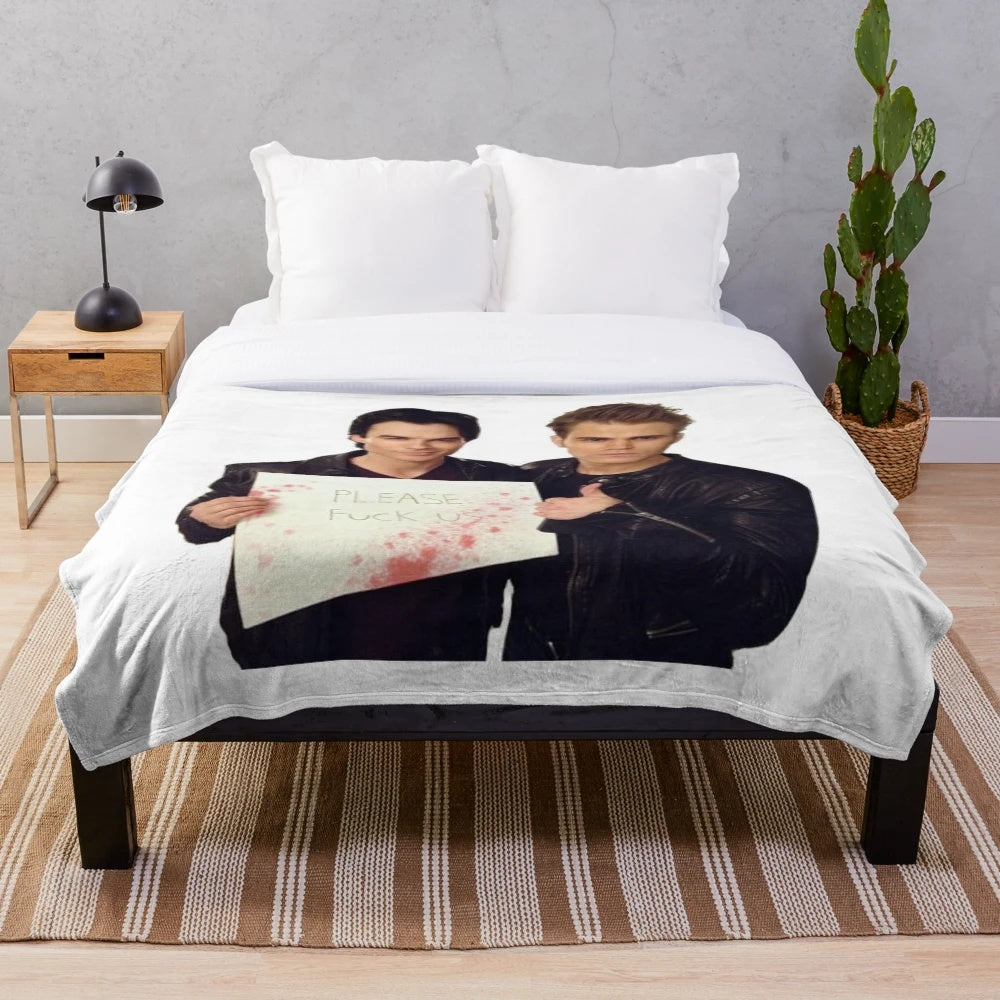 Plush blanket featuring characters from The Vampire Diaries and related TV series