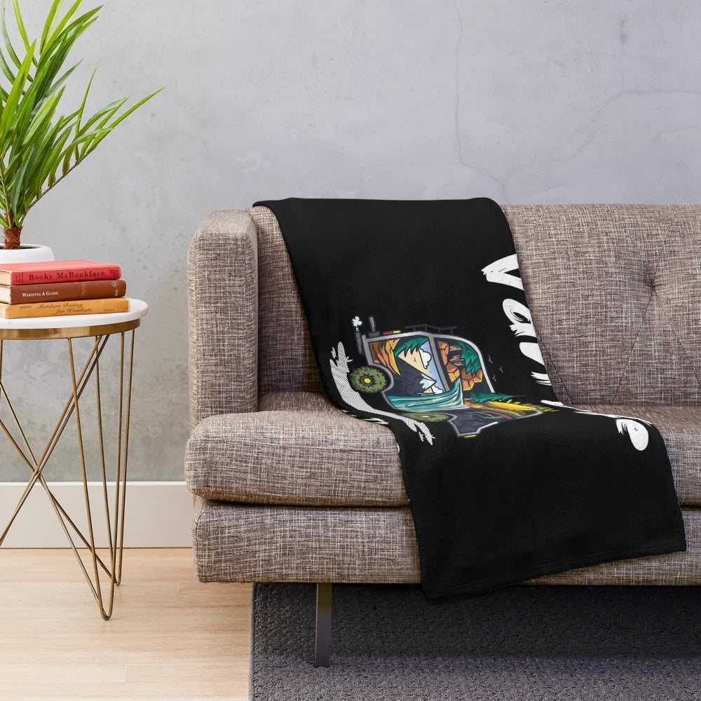 Plush blanket featuring a van life adventure design