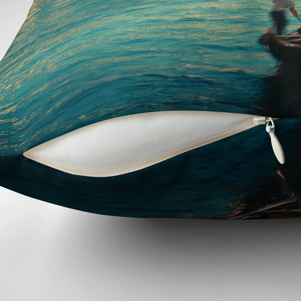 A soft, plush travel pillow featuring a scenic view of the historic canals and architecture of Venice, Italy.