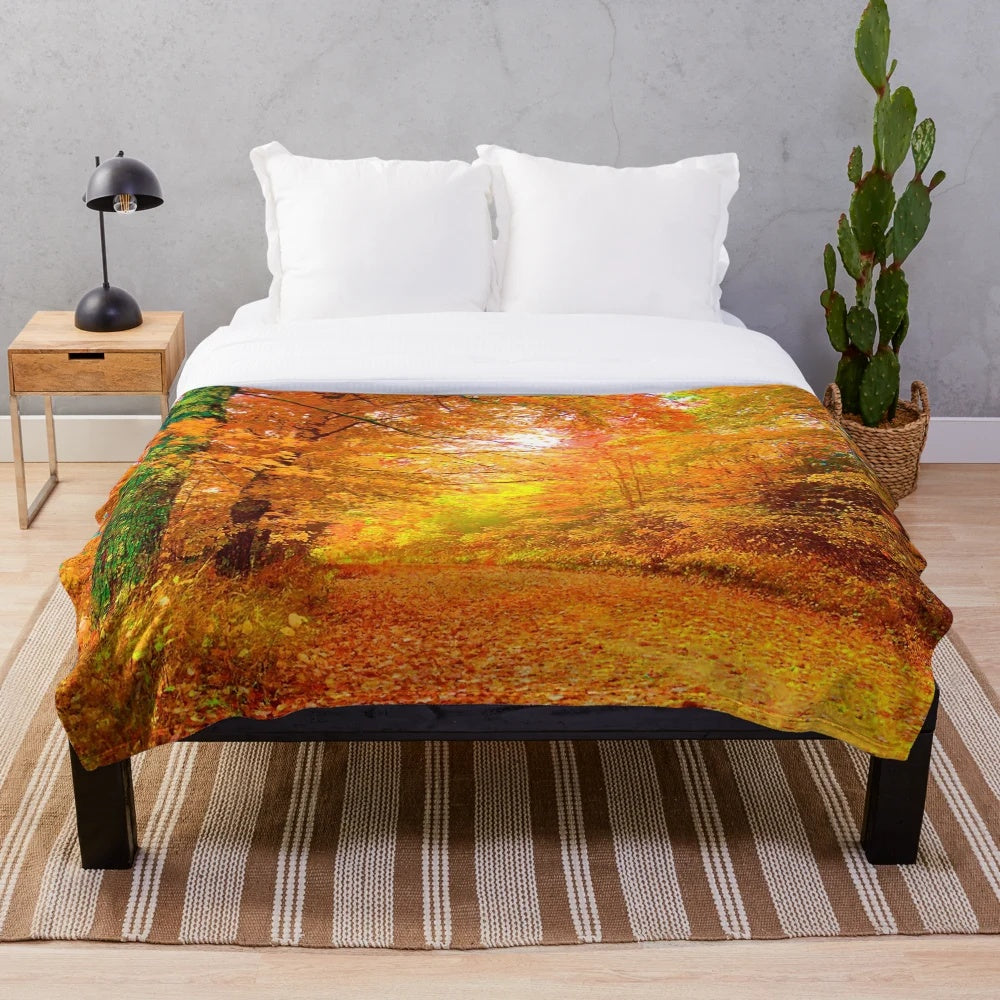 Vibrant Vermont autumn plush blanket with colorful leaves
