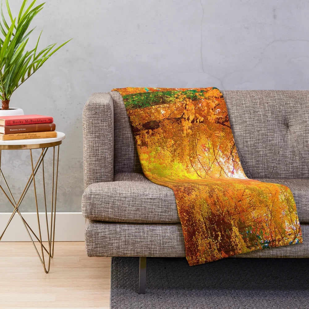 Vibrant Vermont autumn plush blanket with colorful leaves