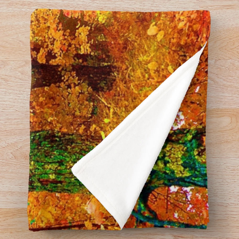 Vibrant Vermont autumn plush blanket with colorful leaves