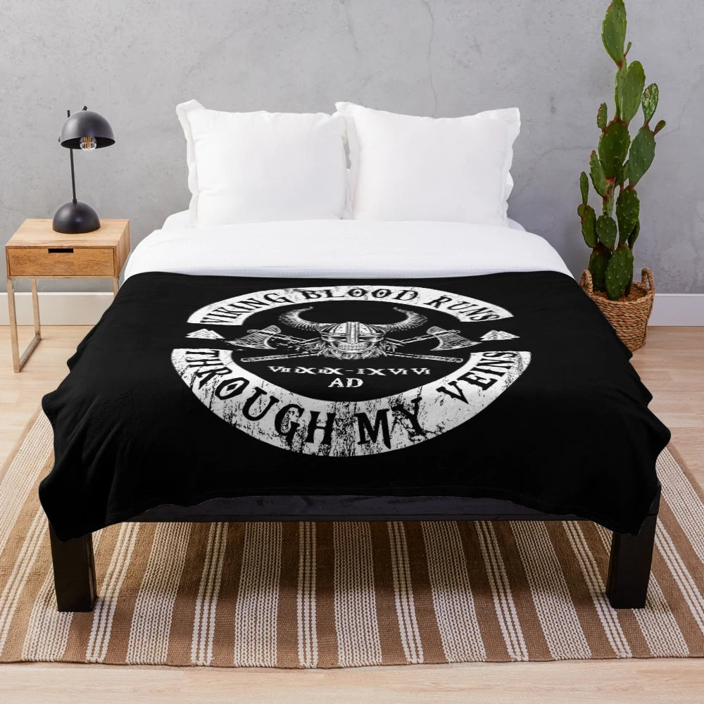 Viking-inspired plush blanket with Odin's ravens Huginn and Muninn