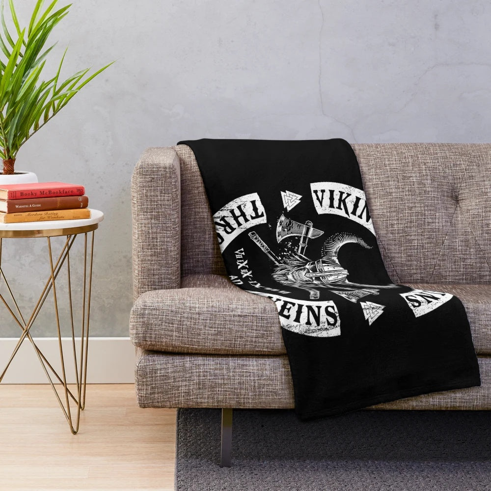 Viking-inspired plush blanket with Odin's ravens Huginn and Muninn