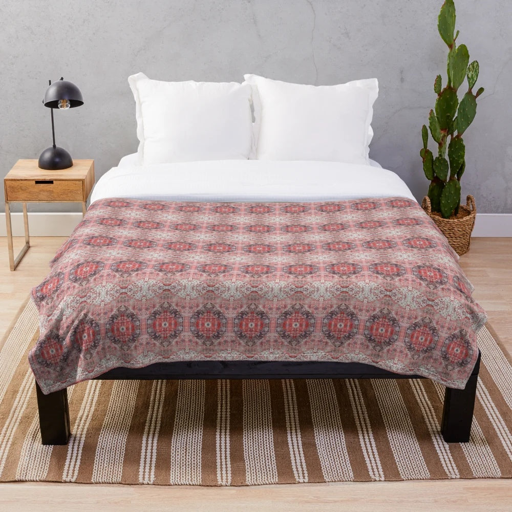 Vintage style plush blanket with bohemian moroccan-inspired design