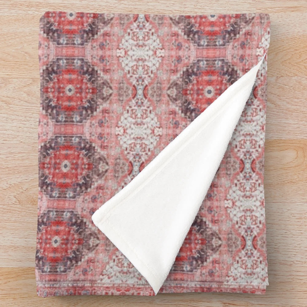 Vintage style plush blanket with bohemian moroccan-inspired design