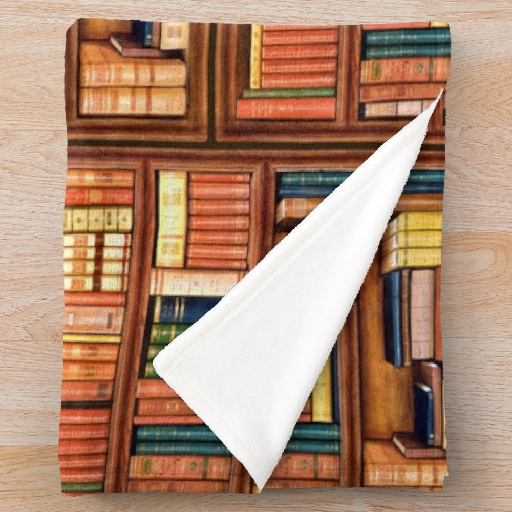 Cozy plush blanket with vintage book print design