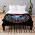 Plush blanket featuring the classic design of a Morris Minor 1000 vintage car