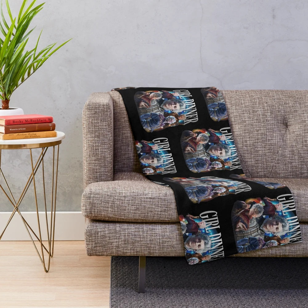 Vintage-style plush blanket featuring the fantasy character Astarion from Baldur's Gate