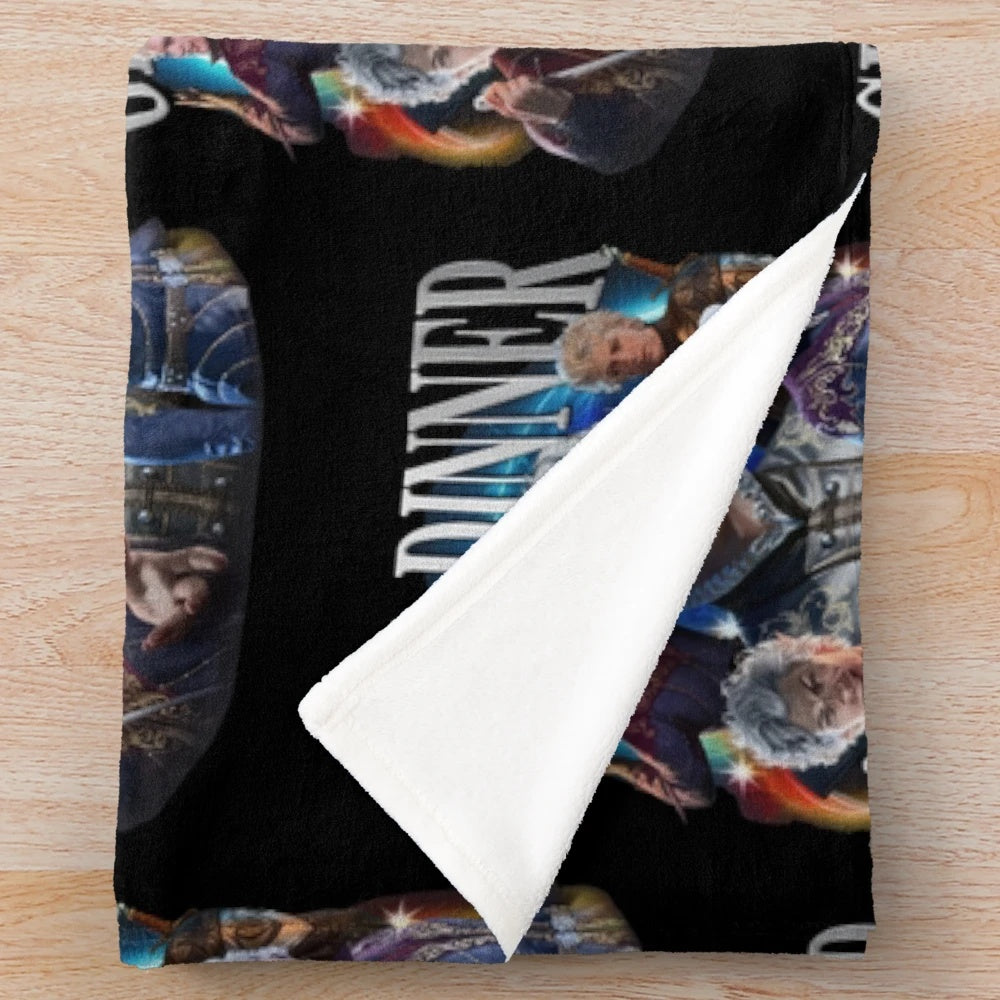 Vintage-style plush blanket featuring the fantasy character Astarion from Baldur's Gate