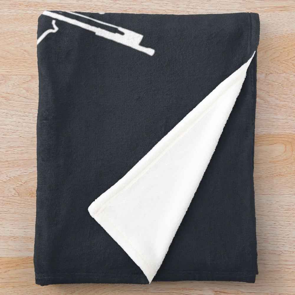 Vintage-inspired hand-drawn plush blanket featuring mountain music instruments like banjo, fiddle, and guitar