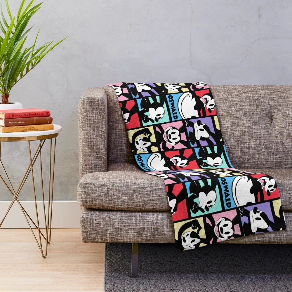 Cozy plush blanket featuring the iconic Oswald the Rabbit character from vintage cartoons