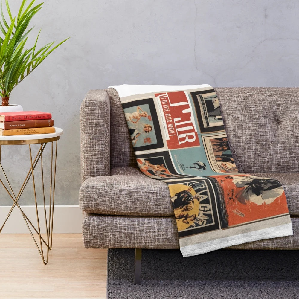 Vintage-style plush blanket with classic cinema motif