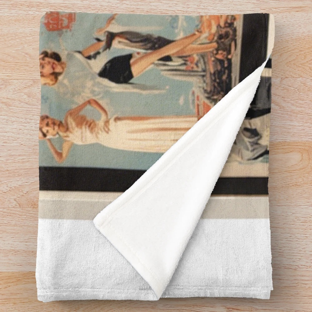 Vintage-style plush blanket with classic cinema motif