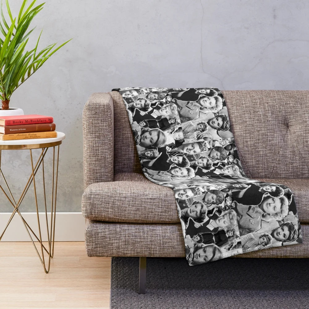 Soft, plush blanket featuring a vintage-inspired black and white image of classic Hollywood icon Angela Lansbury