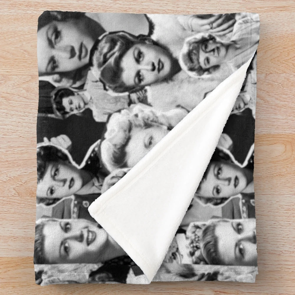 Soft, plush blanket featuring a vintage-inspired black and white image of classic Hollywood icon Angela Lansbury