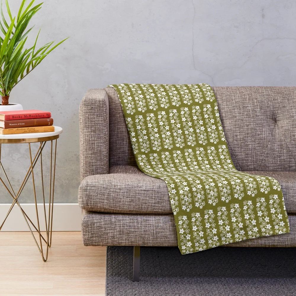 Vintage-inspired plush blanket featuring the iconic Pyrex Spring Blossom design