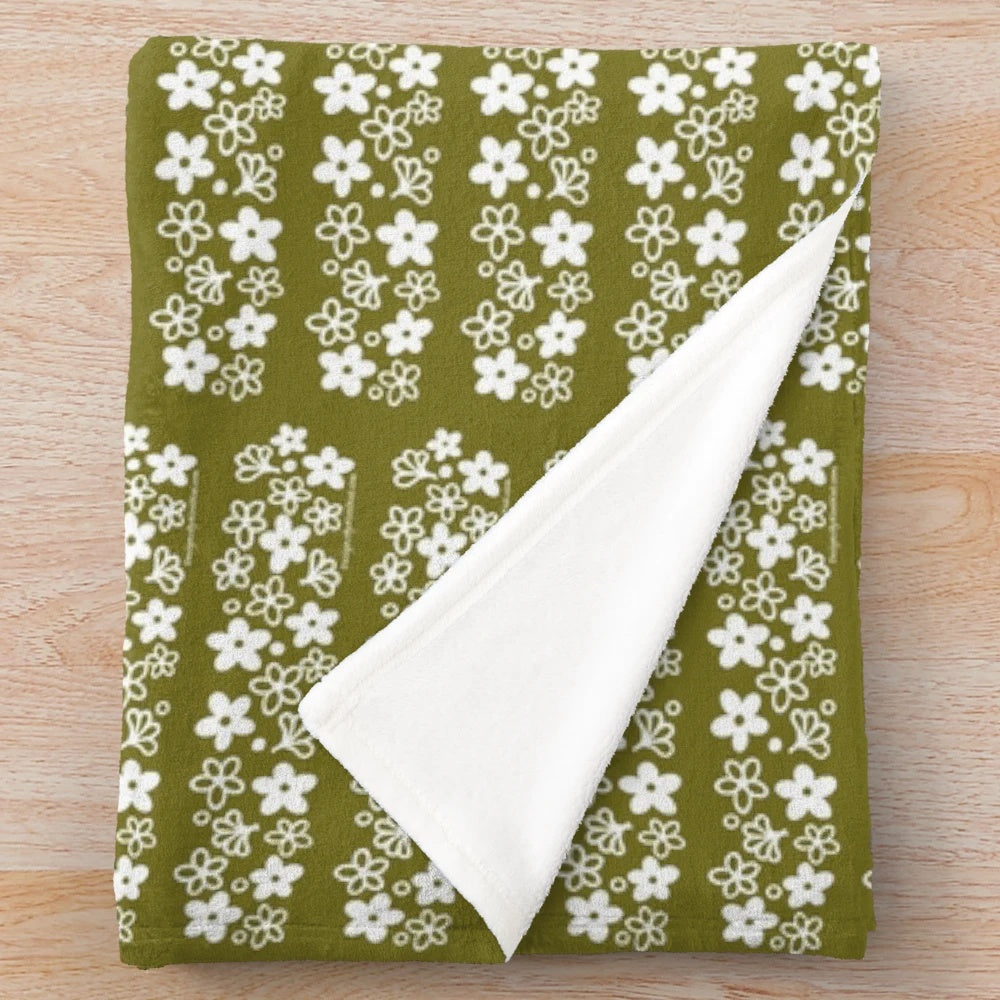 Vintage-inspired plush blanket featuring the iconic Pyrex Spring Blossom design