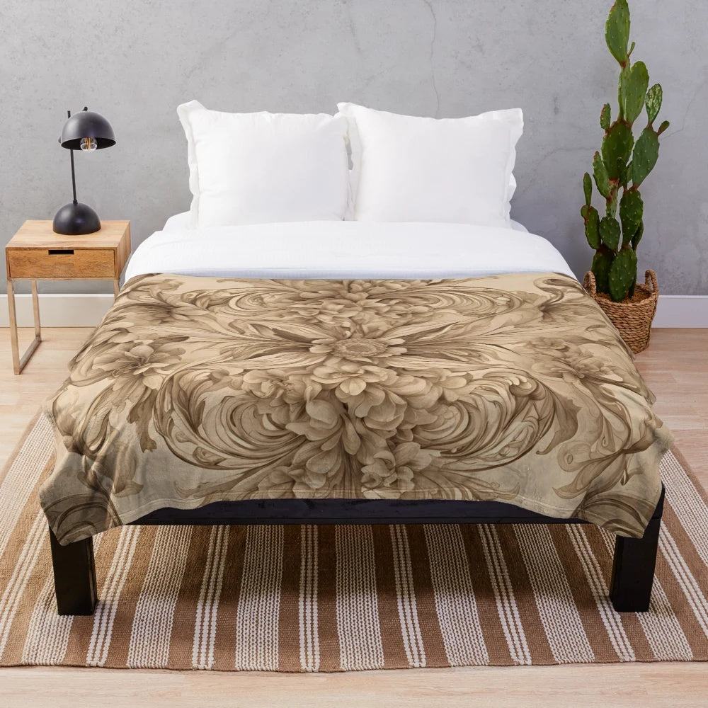 Vintage-inspired plush blanket with classic pattern design