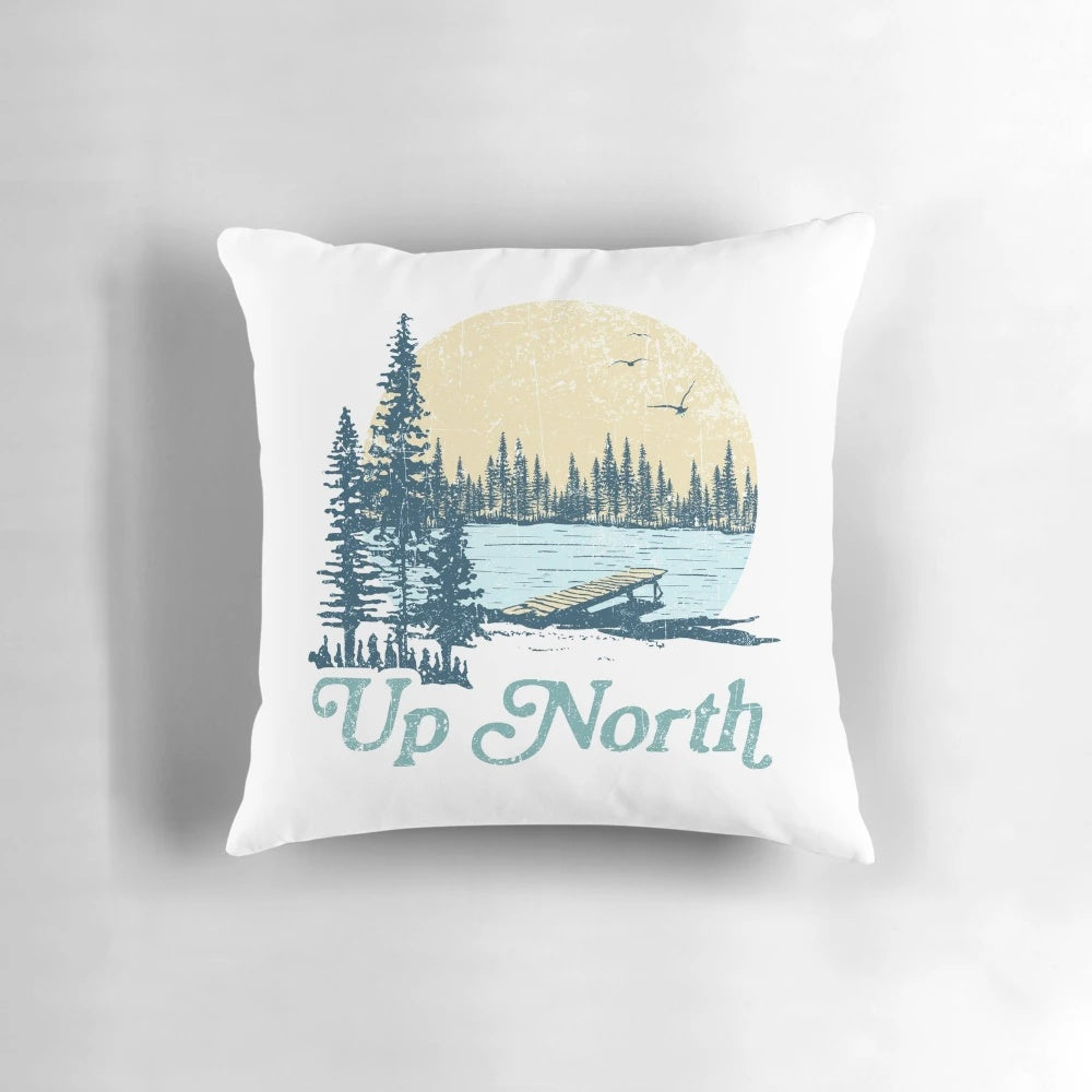 Vintage-inspired lake pillow with natural, rustic design for cottage or cabin decor