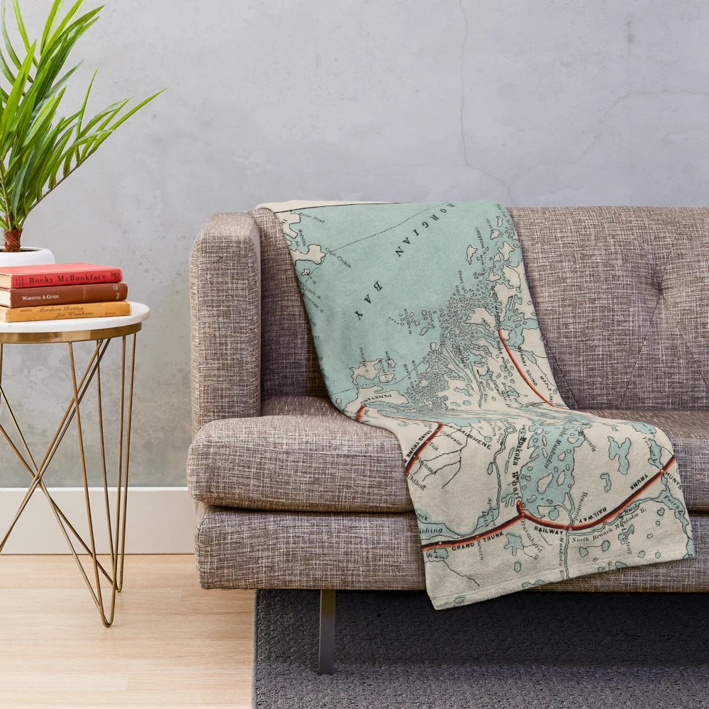 Vintage map of Georgian Bay and Muskoka Lakes printed on a soft, plush blanket