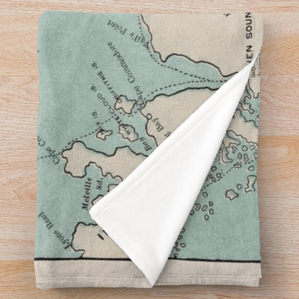 Vintage map of Georgian Bay and Muskoka Lakes printed on a soft, plush blanket