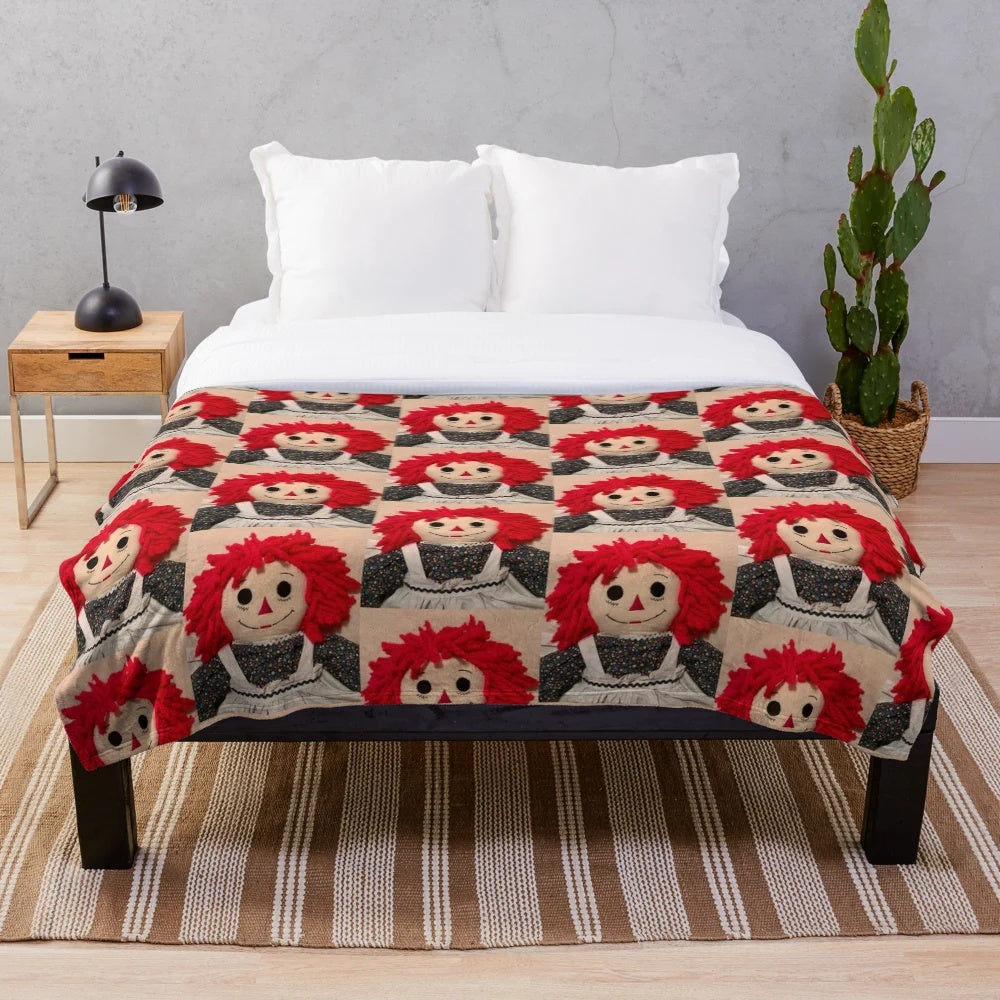 Cozy vintage-style raggedy ann plush blanket