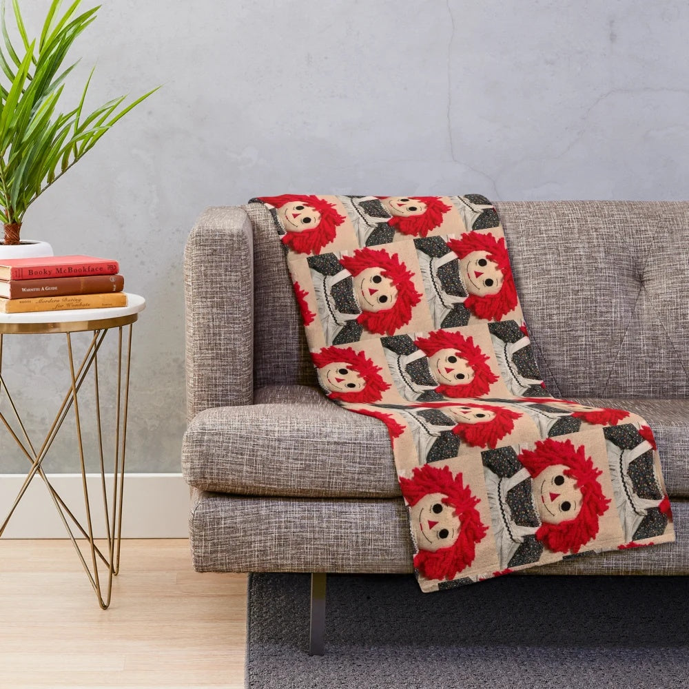 Cozy vintage-style raggedy ann plush blanket