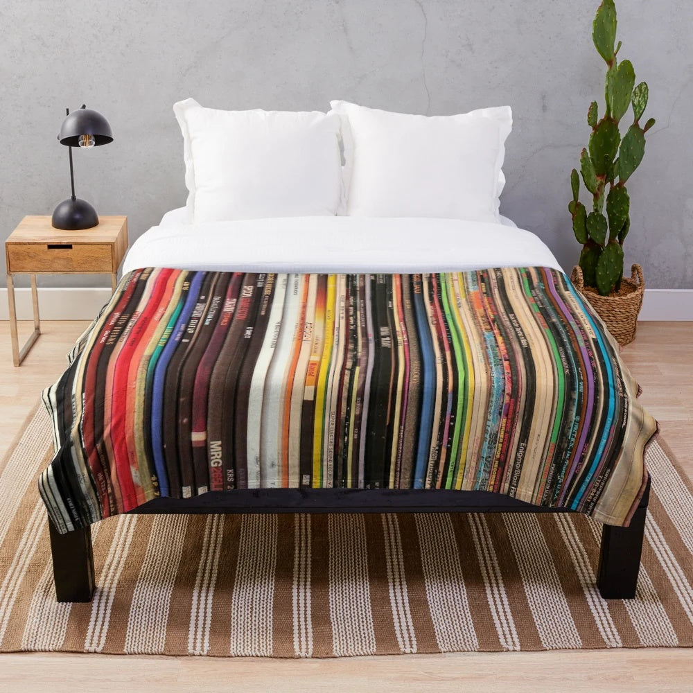 Vinyl record collection plush blanket with turntable and music notes