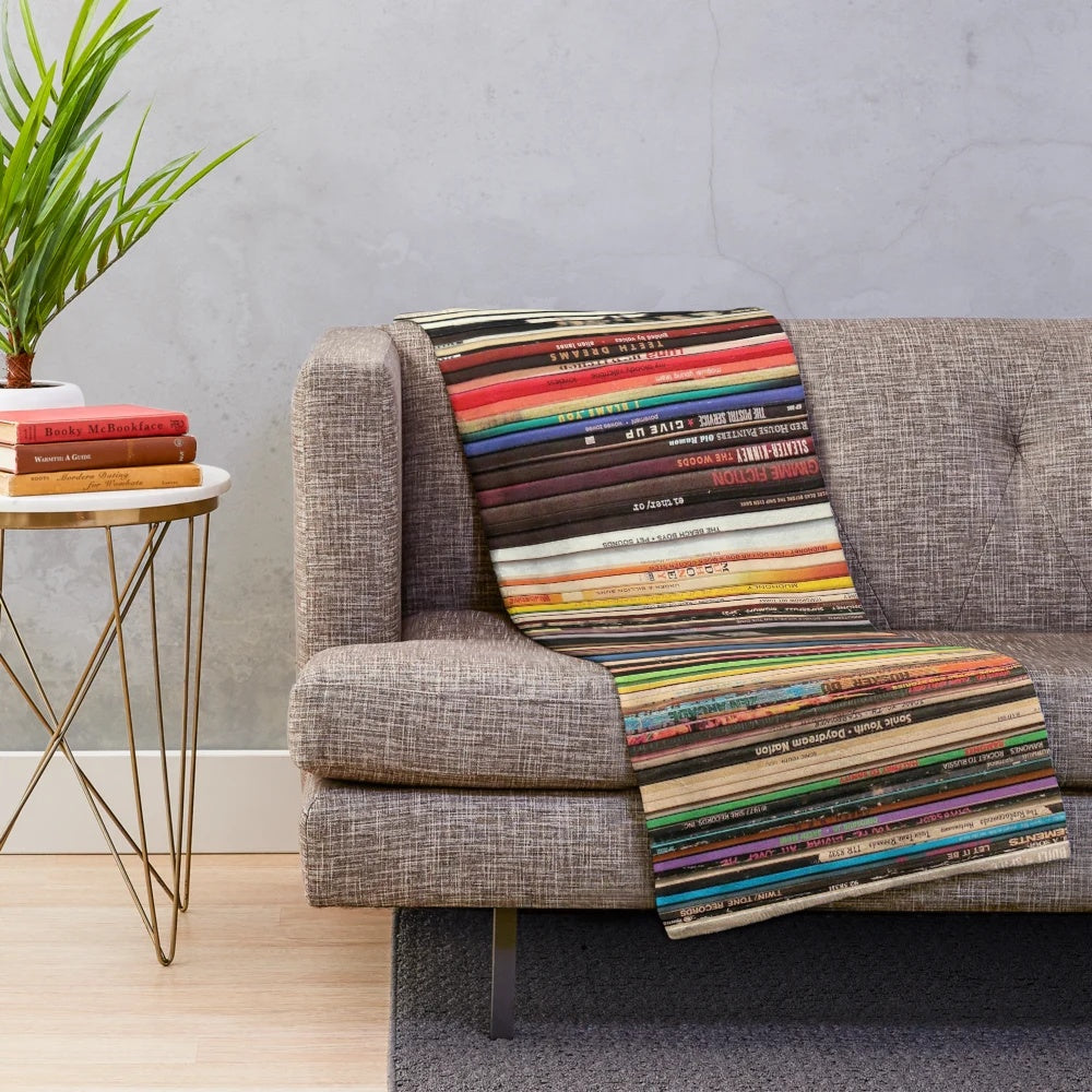 Vinyl record collection plush blanket with turntable and music notes