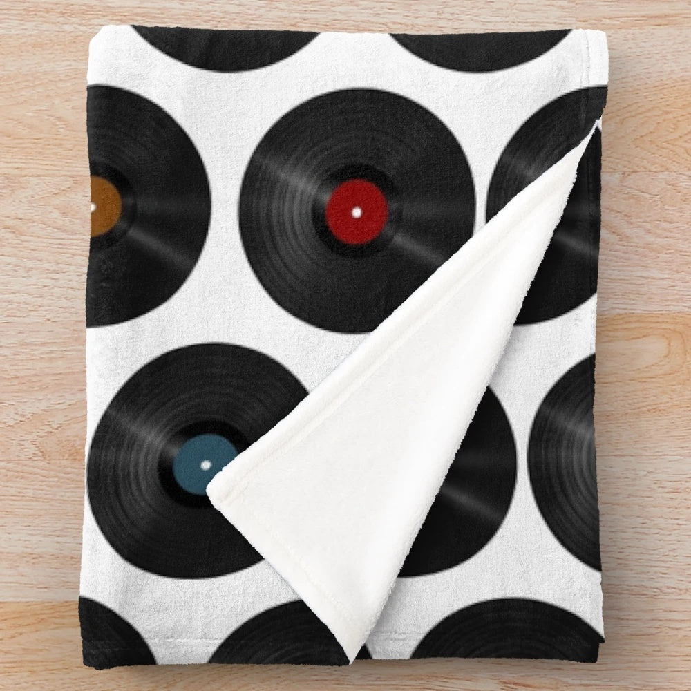 Vinyl records plush blanket with colorful retro design