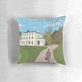 An image of a plush, comfortable pillow with a printed design inspired by Agatha Christie's Hercule Poirot mysteries.