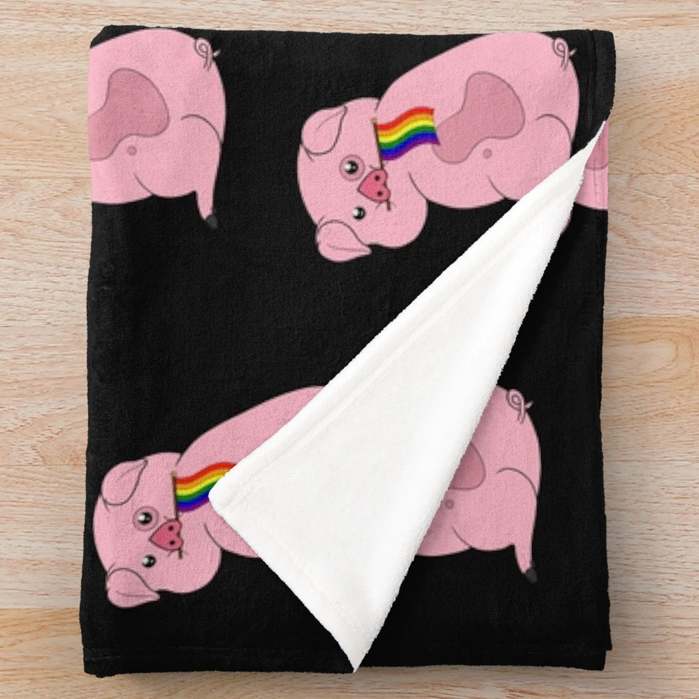 Soft and cuddly Waddles Pride plush blanket with rainbow colors