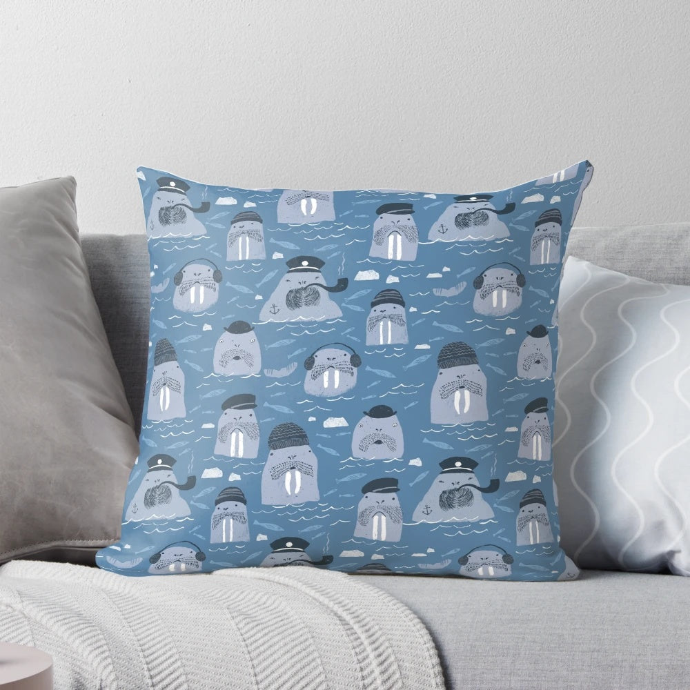 Soft and plush walrus-shaped pillow for winter and ocean-inspired home decoration