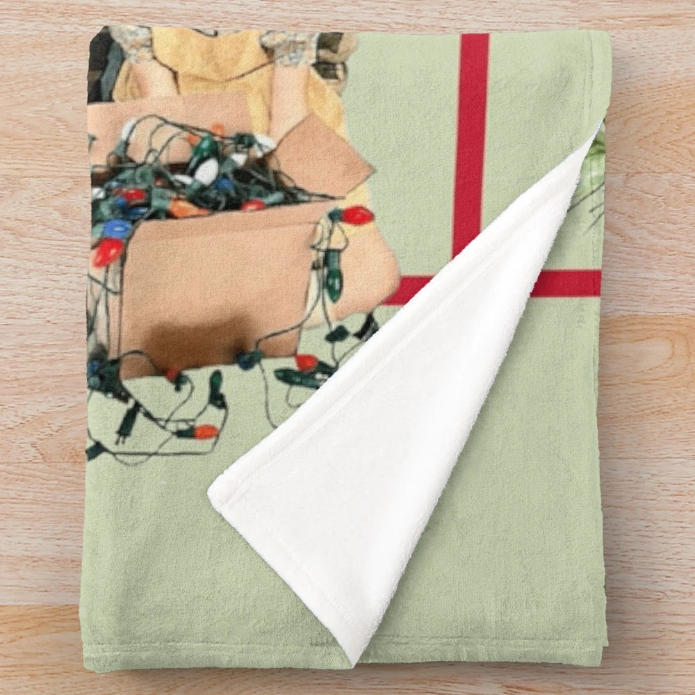 Walton family-themed Christmas plush blanket featuring blue ridge mountains and nostalgic imagery