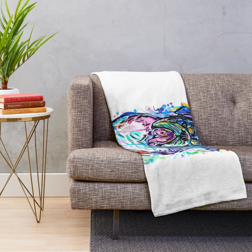 Soft, cuddly watercolor bulldog plush blanket