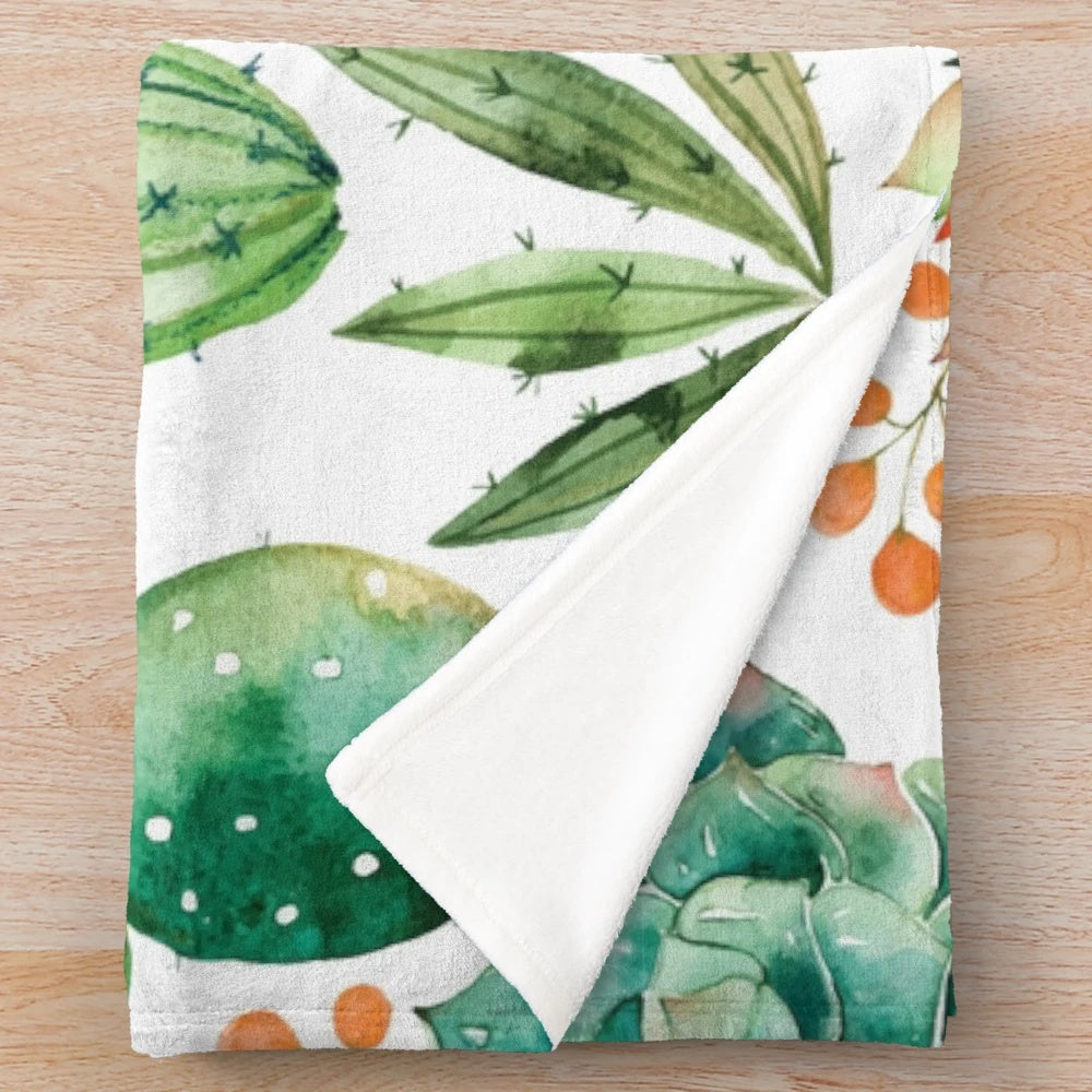 Soft, plush watercolor cactus pattern blanket