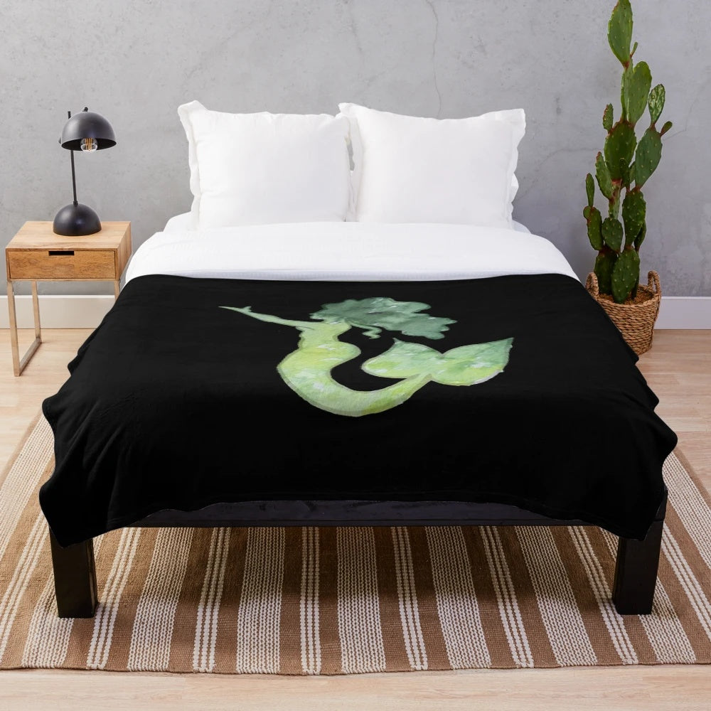 Watercolor green mermaid plush blanket