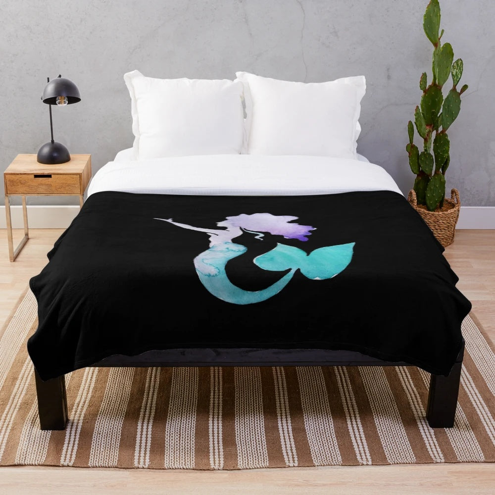 Soft and plush mermaid-themed blanket with watercolor design