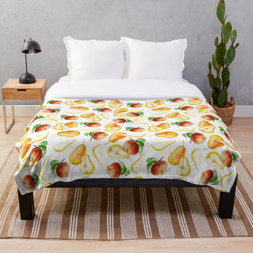 Watercolor seamless pattern featuring pears and apples in autumn colors