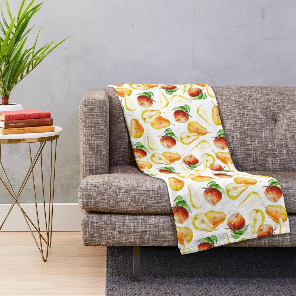 Watercolor seamless pattern featuring pears and apples in autumn colors