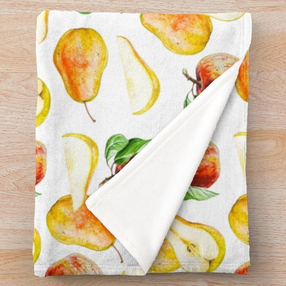 Watercolor seamless pattern featuring pears and apples in autumn colors