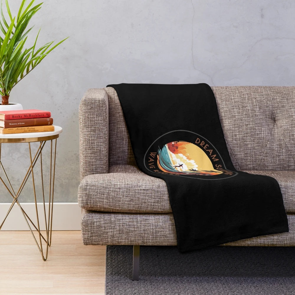 Plush blanket featuring a wave rider design for ocean lovers