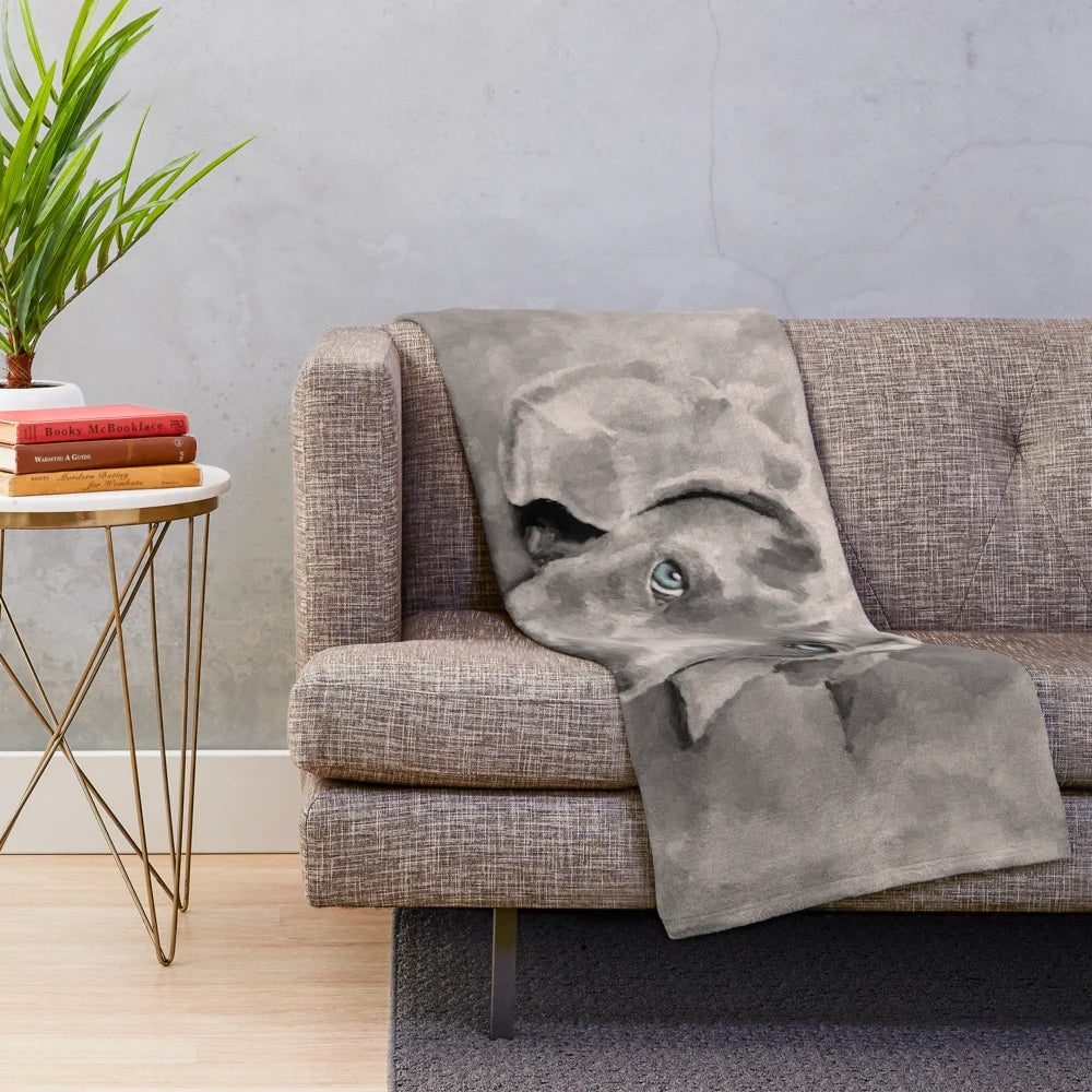 Weimaraner dog inspired plush blanket with mixed media art design