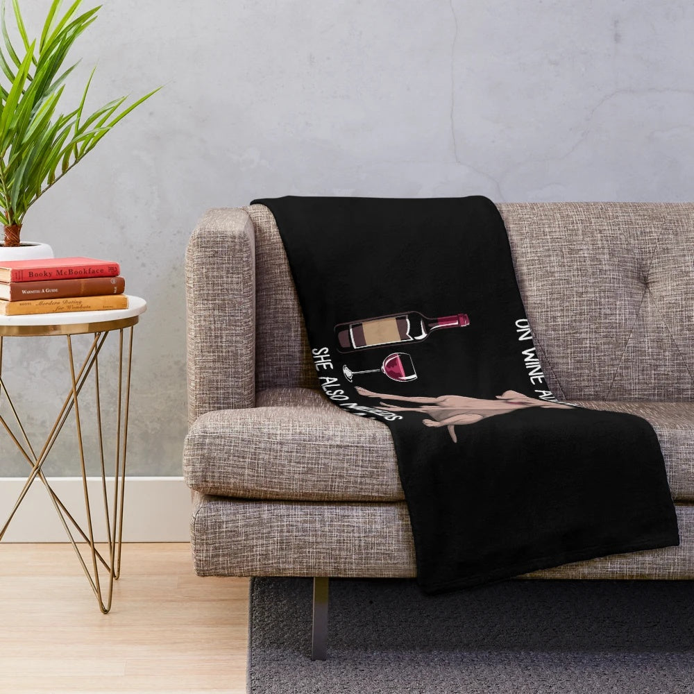 Weimaraner dog and wine themed plush blanket