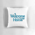 Soft, plush 'Welcome Home' pillow in neutral colors for home and bedroom decor