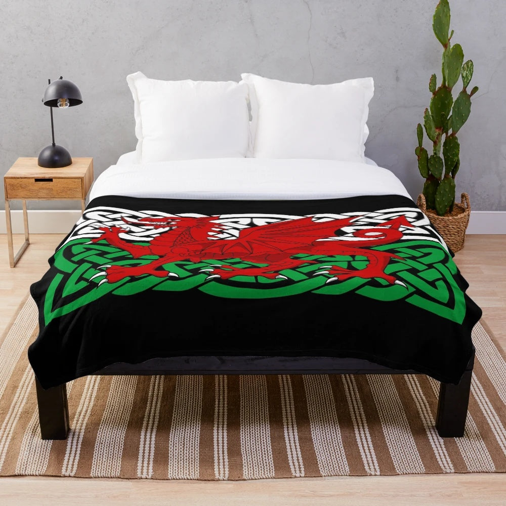 Cozy plush blanket featuring a vibrant Welsh dragon design