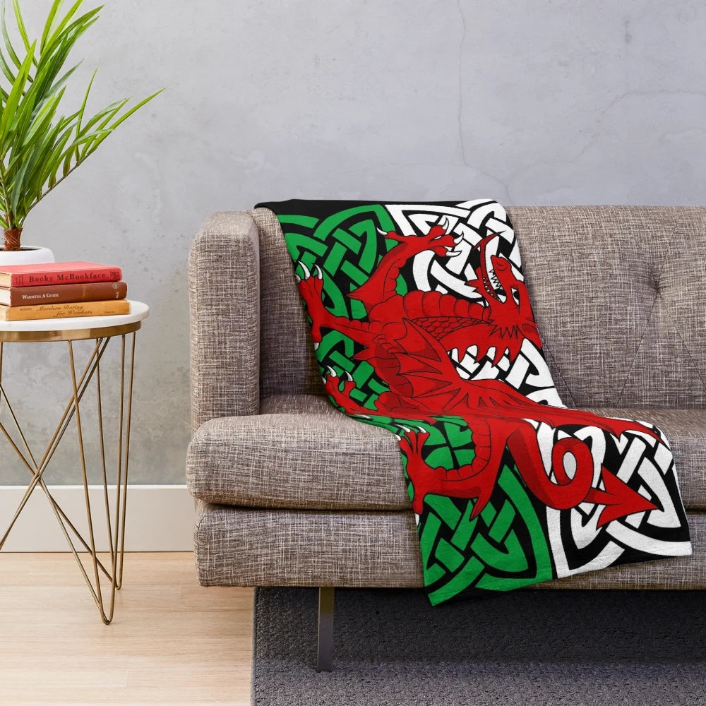 Cozy plush blanket featuring a vibrant Welsh dragon design