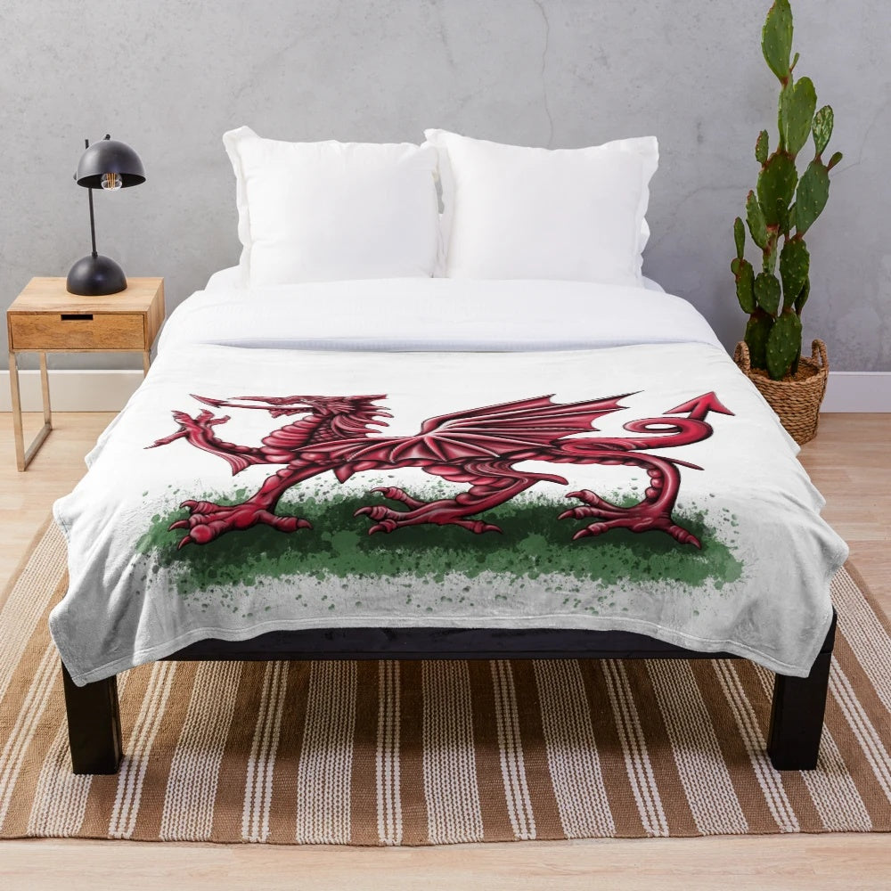 Soft, plush Welsh dragon blanket in the colors of the Welsh flag