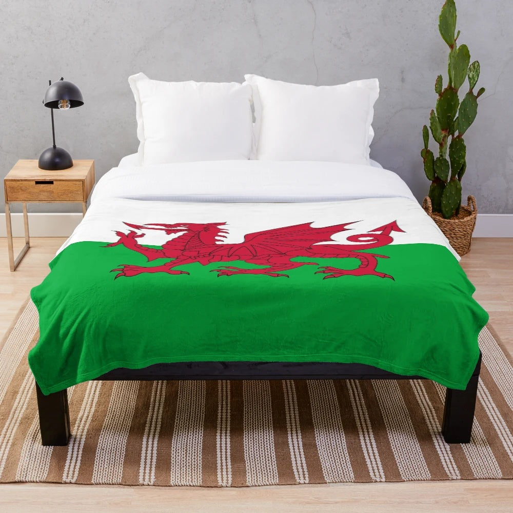 Plush blanket featuring the iconic red dragon, the national symbol of Wales